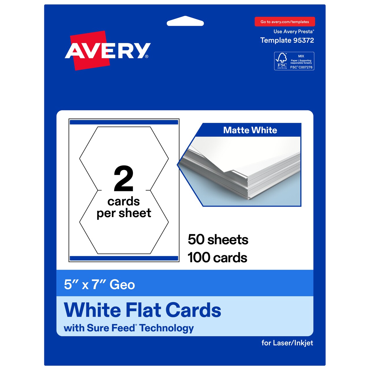 Avery Printable Geo Flat Cards, Sure Feed Technology, 5" x 7", Matte White Cardstock, Laser/Inkjet Printable, 20 Total, Great for Product Branding, Marketing, and More